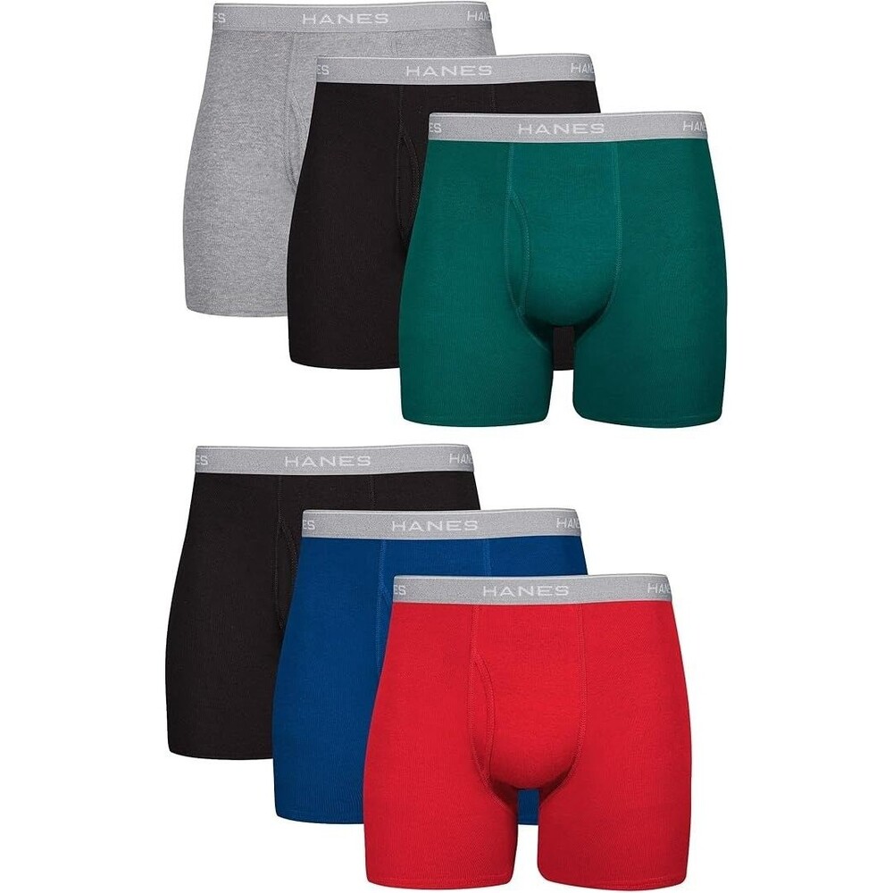 6-Pack Hanes Men's Boxer Briefs LARGE Blue Green Red Moisture-Wicking Underwear